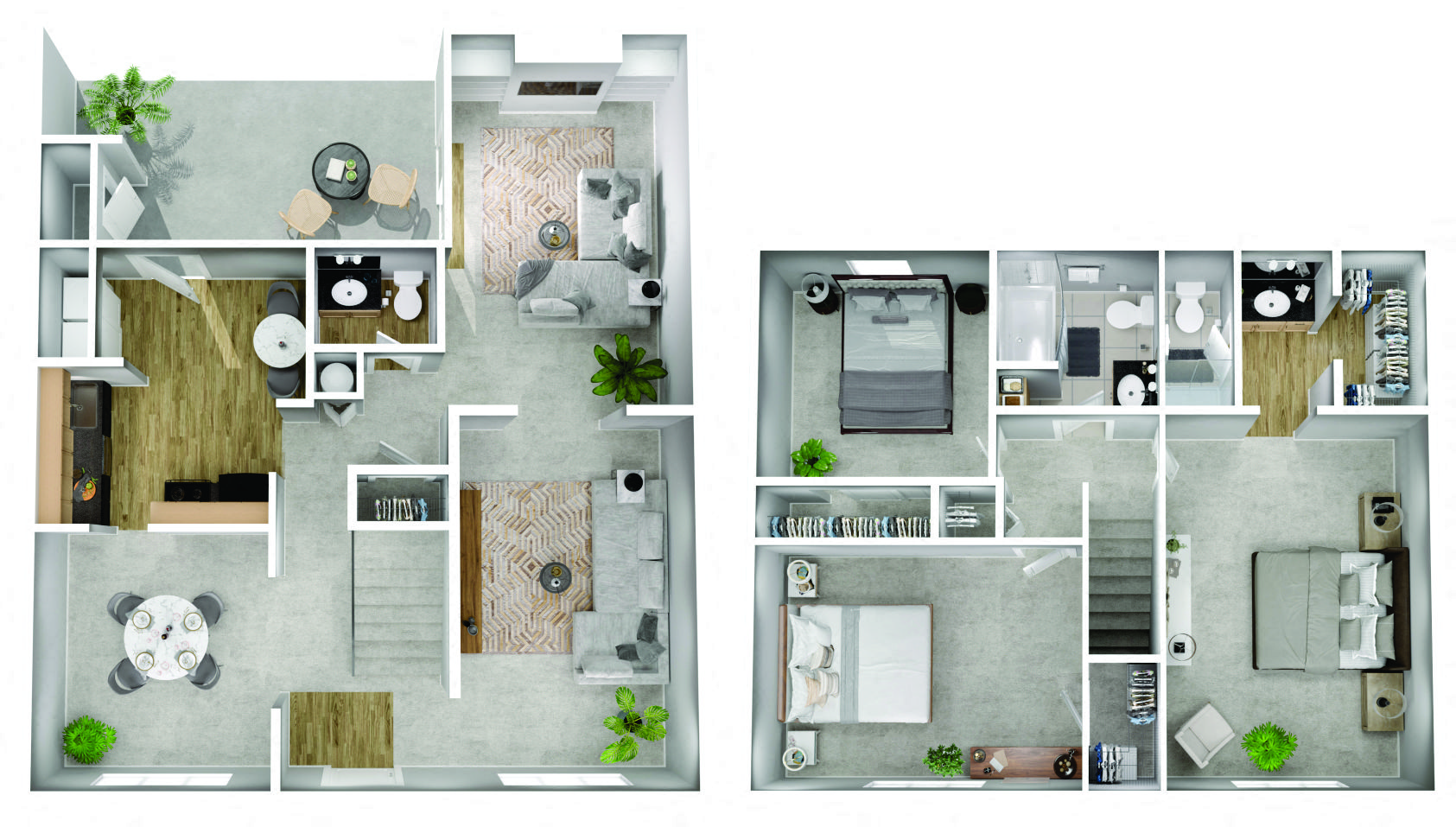 Floor plan for 3 beds, 2.5 baths, 1610 sqft